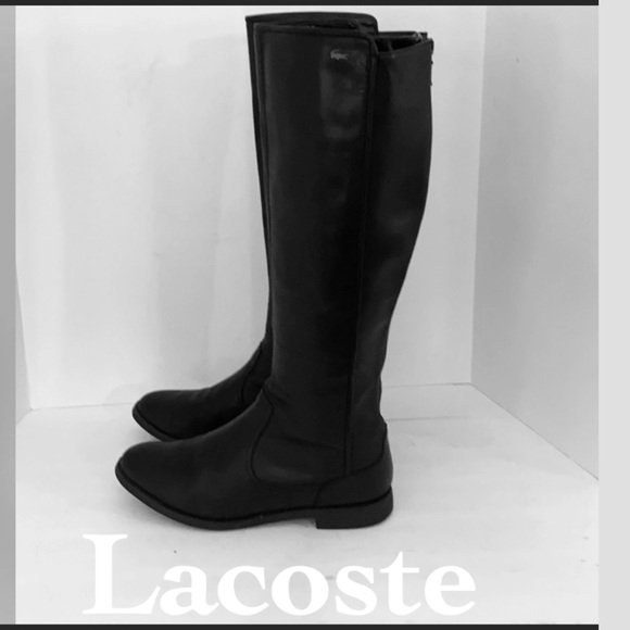 Auth Lacoste Paris tall black leather boots sz 7 - Picture 1 of 9